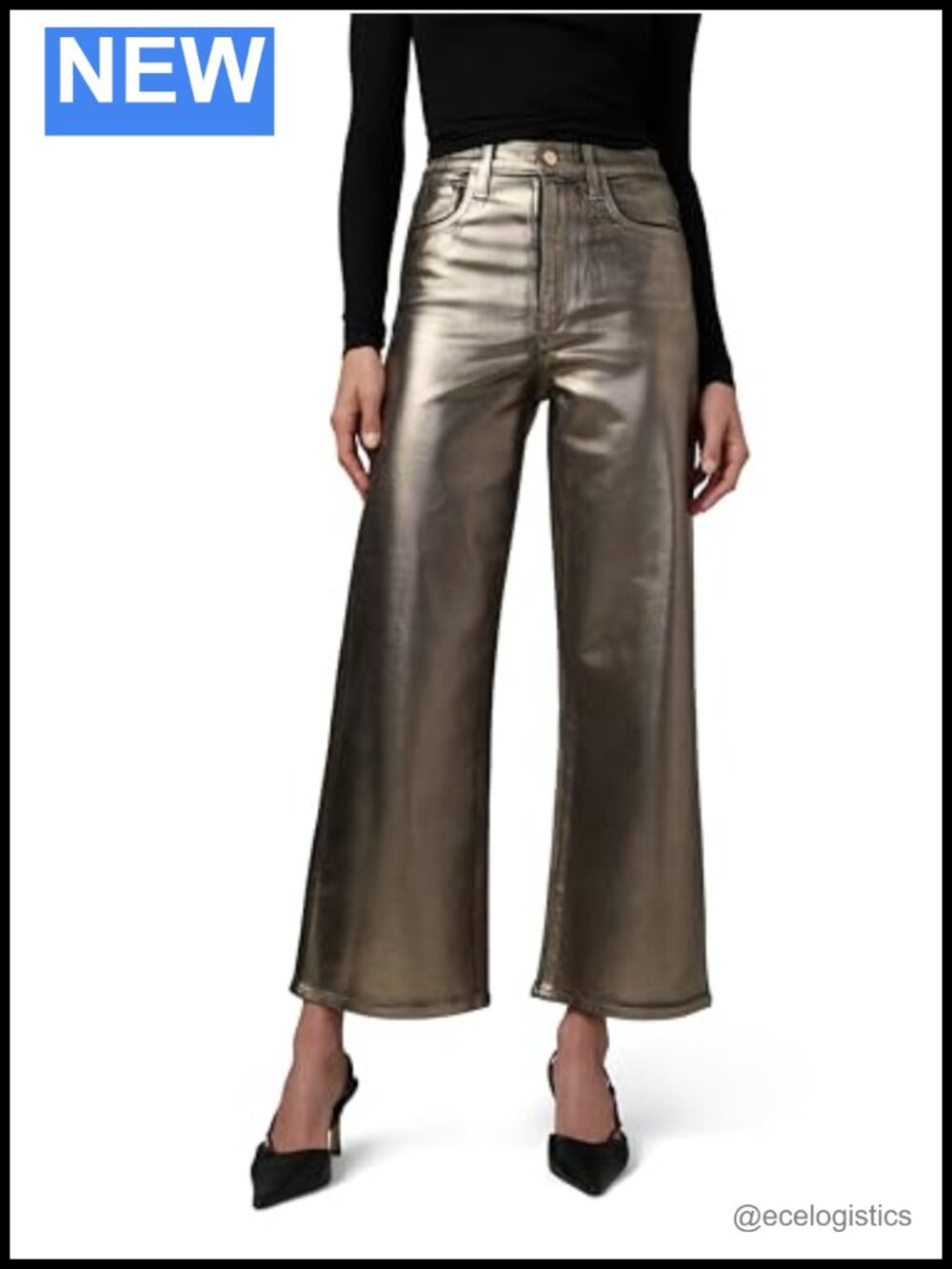 High Rise Wide Leg Ankle Jeans Stretch Denim Welt Pocket